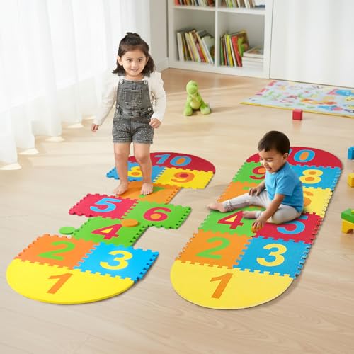 Image of Amazon Brand - Supples Kids Hopscotch Game Playmat | BIS Certified | Safe & Soft Non-Toxic EVA Foam Baby Playmat | Multicolor