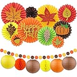 Fall Party Decoration Set Festival Thanksgiving Party Supplies Maple Leaves Pumpkin Hanging Paper Fans Lanterns Dots Garland for Birthday Parties Wedding Decor Autumn Harvest Time Home Decor