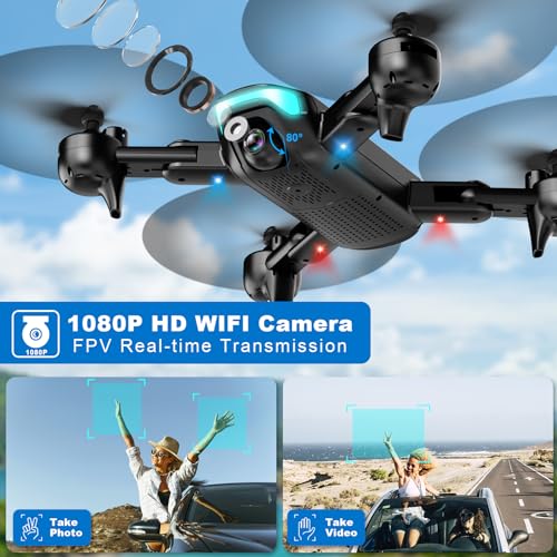 Drone with 1080P Camera, Foldable Drone for Beginners with Light, Upgrade Altitude Hold, Gesture Selfie, Waypoint Fly, 3D Flip, 3 Speed Mode, Circle Fly, One Key Start - Image 3