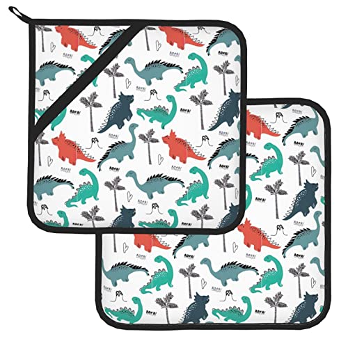 Pot Holders Sets,Childish Dinosaur Pot Holders Set Of 2 Heat Resistant & Non Slip Potholders For Cooking Baking Bbq Grilling, 8 X 8 Inches #TOP1