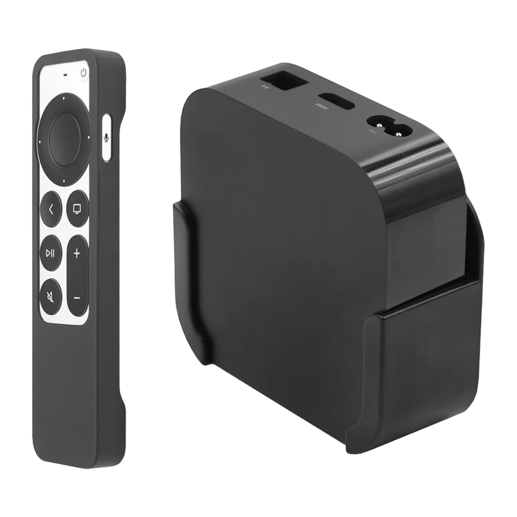 ZORBES® Compatible with Apple TV 4K / HD, Media Streamer Wall Mount Bracket Holder and with Silicone Remote Protective Case Cover, ABS Wall Holder Organizer with Heat Dissipation Hole-image-9