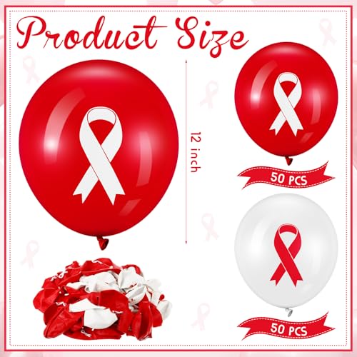Image of Hungdao 100 Pcs Red Ribbon Awareness Balloons Decoration World Aids Day Items Heart Disease Awareness for Aids Charity Party Activity Decorations Supplies