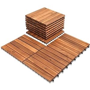Tubiaz Houten tegels, balkon, vloerbedekking, 5 m² houten tegels, balkon, 30 x 30 cm, acaciahout, terrastegels, tuintegels voor tuin, terras, balkon, patio, gemakkelijk te leggen, weerbestendig, 55 stuks, 6 latten, tegel