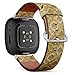 CJBROES Replacement Leather Watch Band, Compatible with Fitbit Versa 3 and Fitbit Sense of Wristband Bracelet Accessory - Floral Design