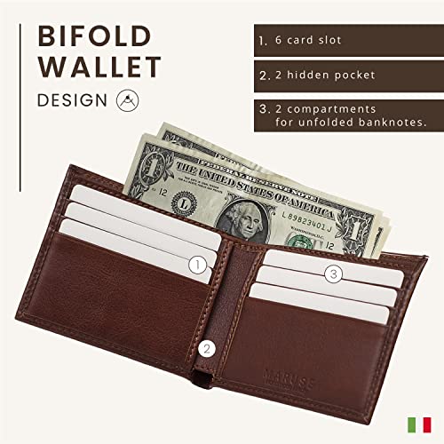 Maruse Bifold Wallet - Slim Leather Wallet – Genuine Italian Calf Leather Wallet – Elegant And Classy – Versatile And Minimalist Wallet For Men – Convenient Interior Pockets – Exquisite Present, Brown #TOP2