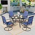 Sophia & William Outdoor Patio Dining Set 5 Pieces, 4 x Textilene Swivel Patio Chairs with Padded and 42" Round Metal Dining Table, Outdoor Table and Chair Set for Lawn Garden (Blue)