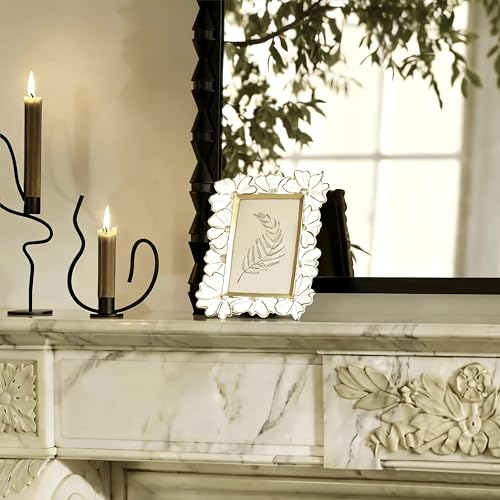 Image of Antique Floral Picture Frame - Resin & Glass Victorian-Style Frame for Tabletop or Wall Decor (White, 4 inch x 6 inch)