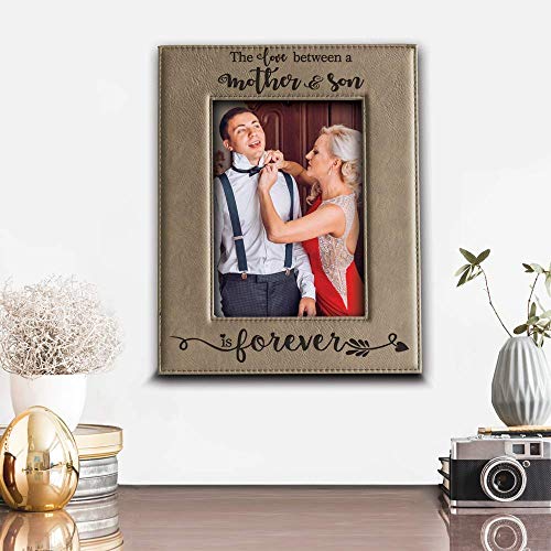 Bella Busta- The Love Between A Mother And Son Is Forever- Mother's Day Gift From Son- Mom Gifts- Christmas Gift- Engraved Leather Picture Frame (4 X 6 Vertical(Mother & Son)) #TOP2