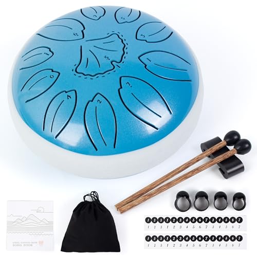 Amkoskr Tambor de chuva para exterior, 6 polegadas, 11 notas, tambor de língua de aço, instrumento principal de tambor de aço para ioga, meditação, educação musical, presente
