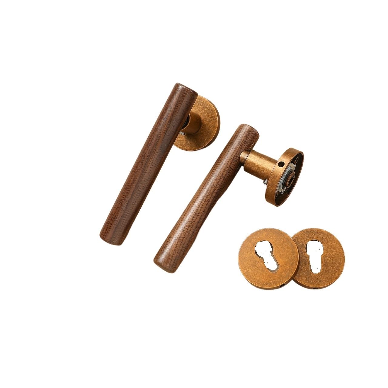 Juaksqzyi Color8 Door Levers Wood Privacy Door Lever Key Locksets Door Handles For Interior Bedrooms&Bathrooms, Zinc Alloy Base Deadbolt Set(,Silent Lock)