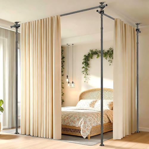 Tringle Rideau sans Percage, Cloison Amovible sans Percage, L 77-177 Cm, H 122-305cm, Separateur De Pieces, Cloison De Separation Interieur pour Salon Et...