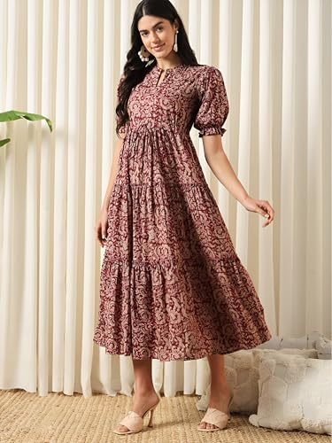 Image of KZULLY | Dress for Women | Summer Outfit | Elegant Casual | Puff Sleeves| Lightweight Polyester Fabric