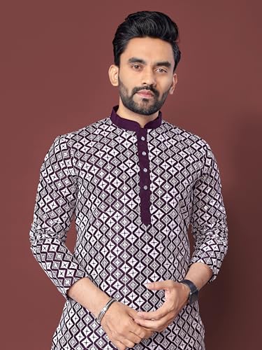 Image of Men's Silk Blend Solid Straight Kurta