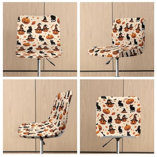 Image of Bar Stool Covers with Backs Halloween Black Cat Pumpkin Dust Proof Bar Stool Chair Covers Dining Room Square Swivel Barstool Chair Seat Set of 2