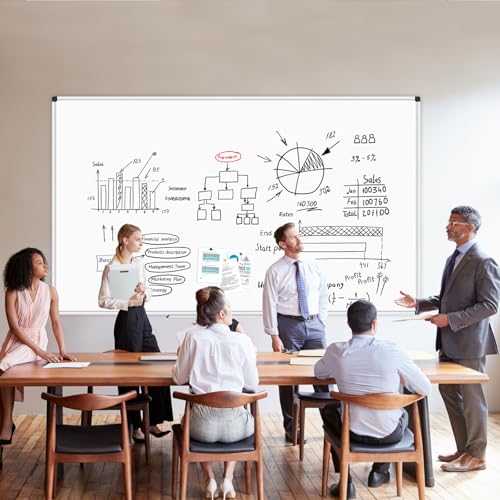 Image of XBoard Magnetic Dry Erase Board 96 x 48 Inches Wall-Mounted, 4'x8' Presentation Whiteboard with Marker Tray, Aluminum Frame White Board for School Office