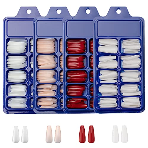 kiniza Press on Nails,400 Pieces Matte Press on Nails Coffin Ballerina Extra Long False Nails Solid Color Full Cover Fake Nails Artificial Nails with Box Acrylic Nails for DIY Nail Art Salon Women Girls(Elegant Color)