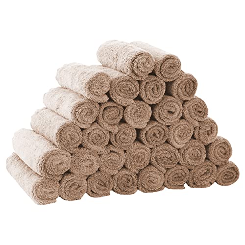 Image of VELVETSURE 32 Pack Microfiber Baby Washcloths, Baby Face Towel Wipes - Gentle on Sensitive Skin for New Born Face, Baby Registry as Shower for Girls and Boys, 9x9 Inch, Brown