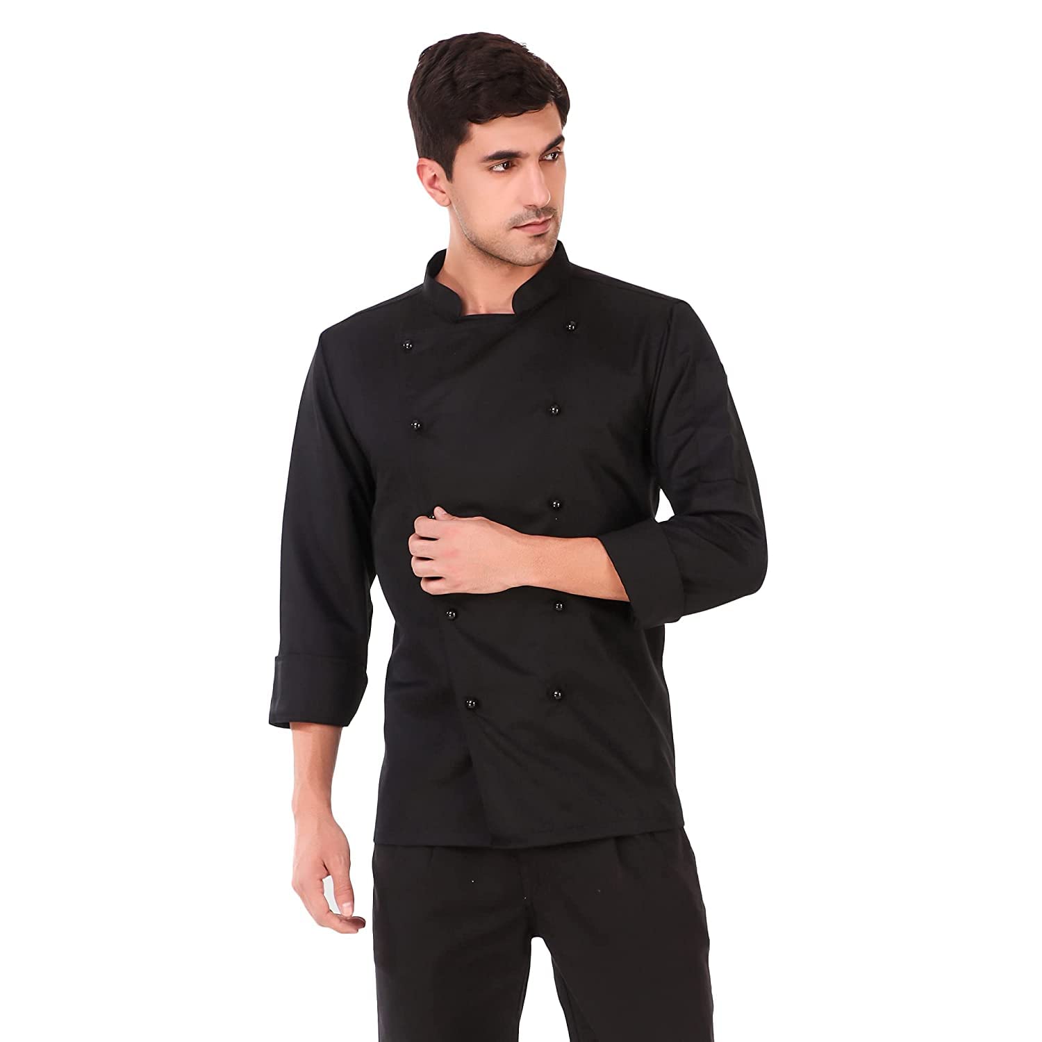 rajindras SLEEK & STYLISH CHEF COATS TO ELEVATE YOUR CULINARY ATTIRE(MEN & WOMEN)(BLACK WITH BLACK PIPING) (XXL)-picture-22