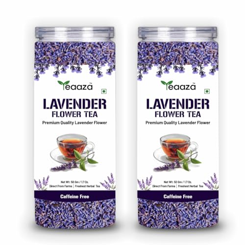 Image of TEAAZA Organic Lavender Tea Pack of 2: Calming Lavender Flower Tea For Relaxation And Wellness Support Promotes Good Sleep,Stress Relief|Improves Immunity|Soothing Tea For Relaxation|Reusable Pet Jar