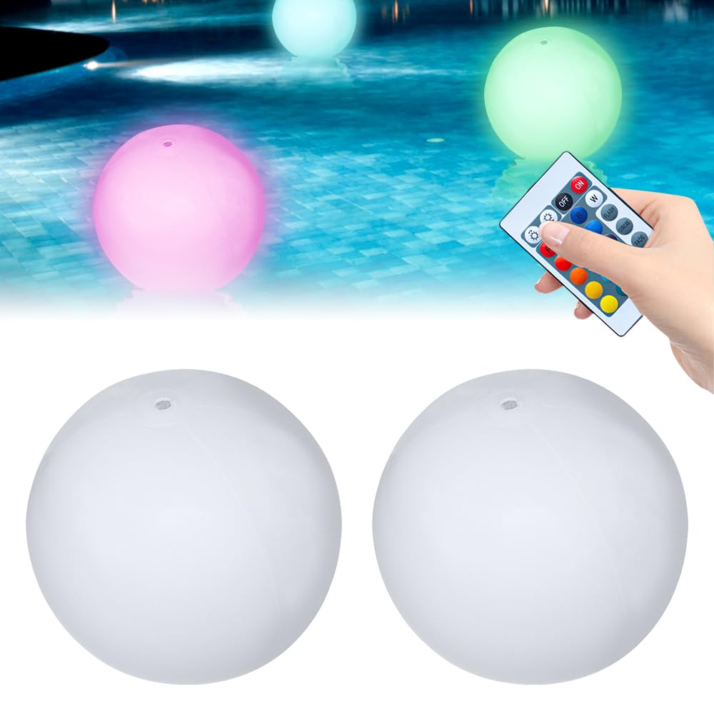 Lámparas Flotantes para Piscina, 2 Piezas 16" LED Luz Lámpara Esfera con Control Remoto, Piscina Flotante Impermeable IP68, RGB 16 Colores Luz de Bola LED, para Piscinas, Playa, Deco de Fiesta