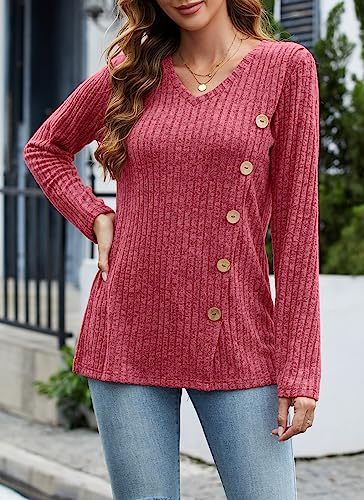 Image of Dimur Sweaters for Women Trendy 2025 Long Sleeve Shirts Ligheweight Sweatshirt Loose Fit Tunic Tops