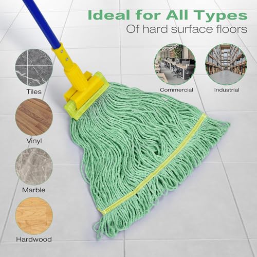 Image of Matthew Cleaning Heavy Duty Mop Head Replacement, 5 Inch Wide Headband, Color Coded Looped End Cotton String Wet Mops for Floor Cleaning, Large Size 24 oz, 8 Pack