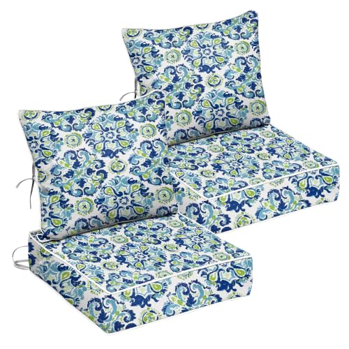 Image of 24x24 Outdoor Chair Cushions Set of 2, Waterproof Deep Seat Cushions for Patio Furniture with Removable Cover, Fade Resistant 4'' Outdoor Seat Cushion with Ties Handle for Wicker Sofa Couch, A16