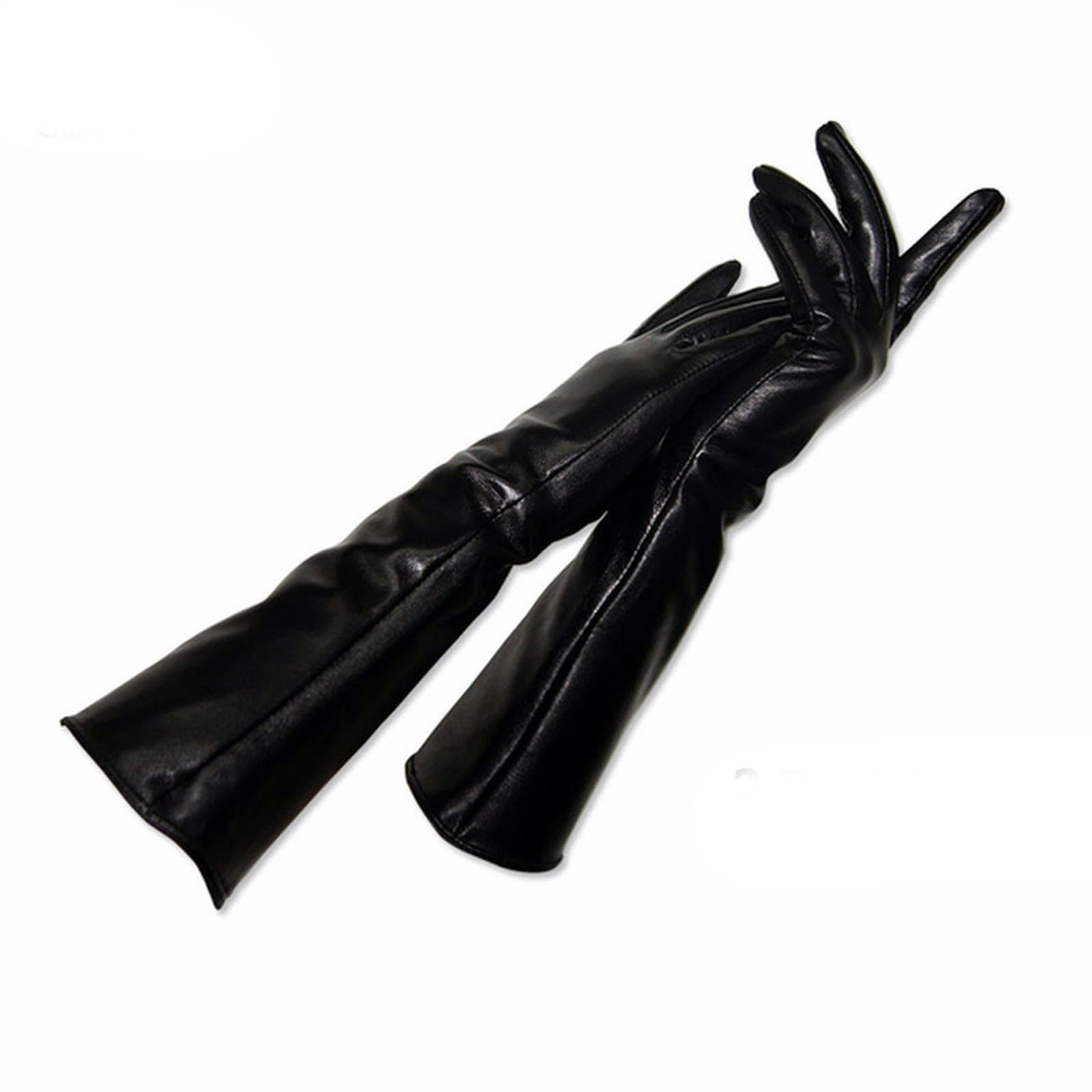 WILsem Guante Largo de Piel de Oveja para Mujer, Guantes Negros, Mitones auténticos para Mujer, Estilo de Forro Fino, Manga para el Brazo