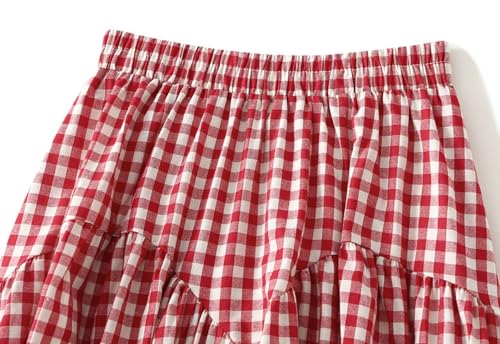 Womens Plaid Skirt Gingham Elastic High Waist Skirts A Line Midi Skirt Loose Fit Flowy Swing Skirts 2025 Fashion2