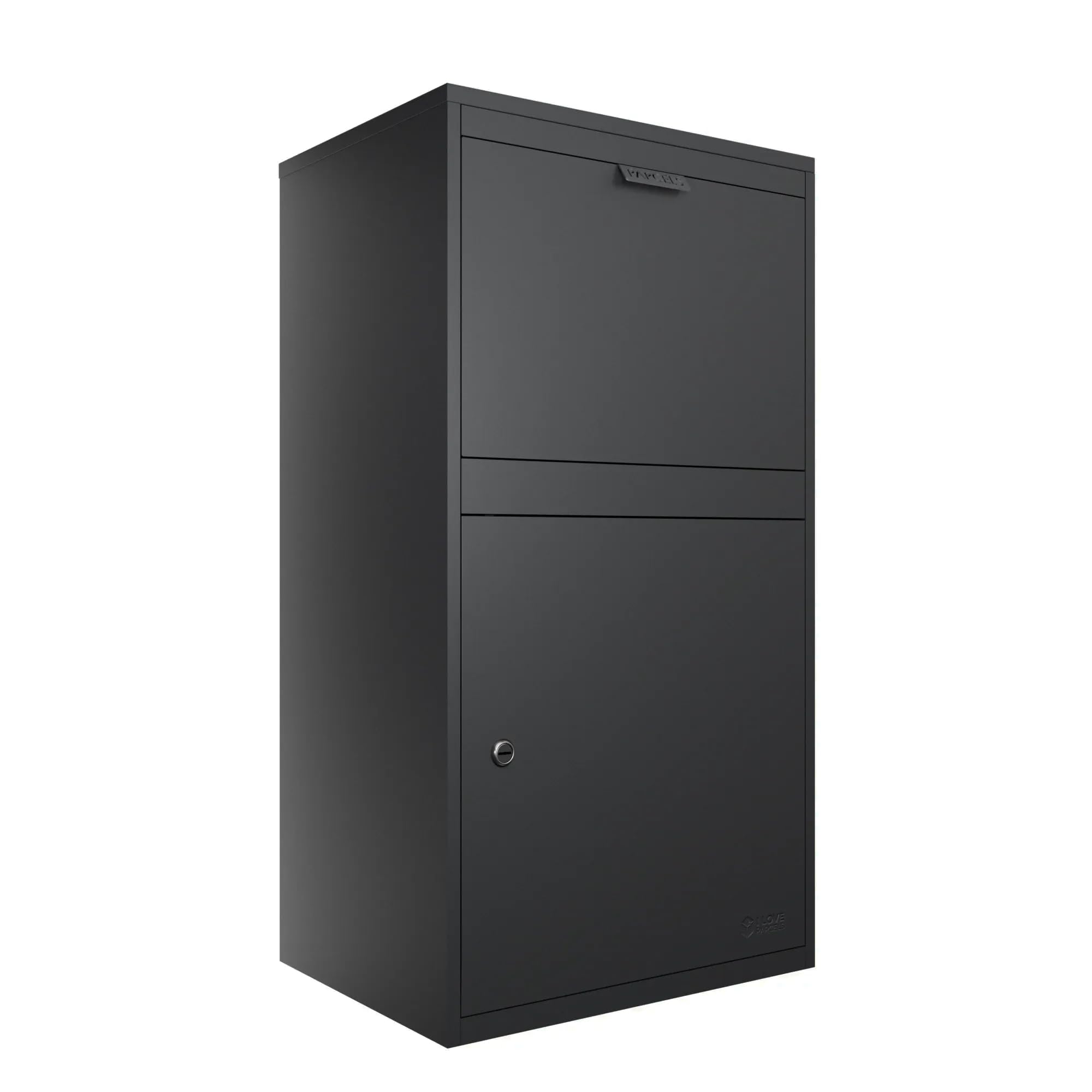 Iloveparcels Black Manhattan Large Parcel Drop Box With Front Or Rear Access, Secure Anti Theft Lockable Parcel Box For Home Deliveries, Weatherproof Galvanised Steel – (Ral 9005)