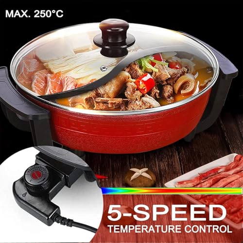 Image of Electric Hot Pot with Divider Shabu Shabu Hot Pot Non-Stick Cooking Frying Pan Chinese Hot pot for Kitchen Dual Sided Smokeless Pot with Steamer Cooker with Lid Heat Frying Pan