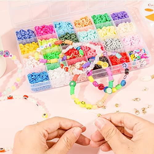 LKTINGOV 6200 Pcs Clay Beads, 2 Boxes Jewellery Making Bracelet Kit,Multi-Colors Clay Beads with Pendant Charms Kit for Bracelet Necklace Earring Making,Clay Flat Beads for Kids Adults