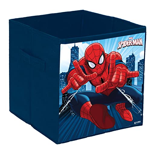 Kuber Industries Marvel Spiderman Boîte de rangement carrée durable et pliable avec poignée, organiseur de vêtements avec poignée, bleu marine