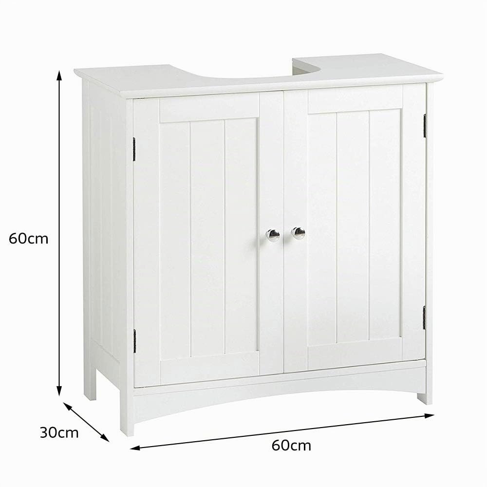 Mobile Sottolavabo per Bagno Mobiletto a Terra Sottolavandino Armadietto Sottolavabo da Bagno Mobile a Terra con 2 Ante in Legno Bianco Mobiletto sotto Il Lavello-60 * 30 * 60 cm-bianco
