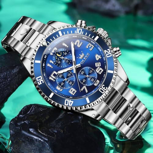 Image of OLEVS Mens Stainless Steel Watch Fashion Luxury Big Face Analog Waterproof
