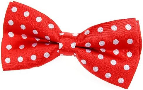 Retreez Men Classic Polka Dots Woven Microfiber Pre-tied Bow Tie (5") - Red with White Dots