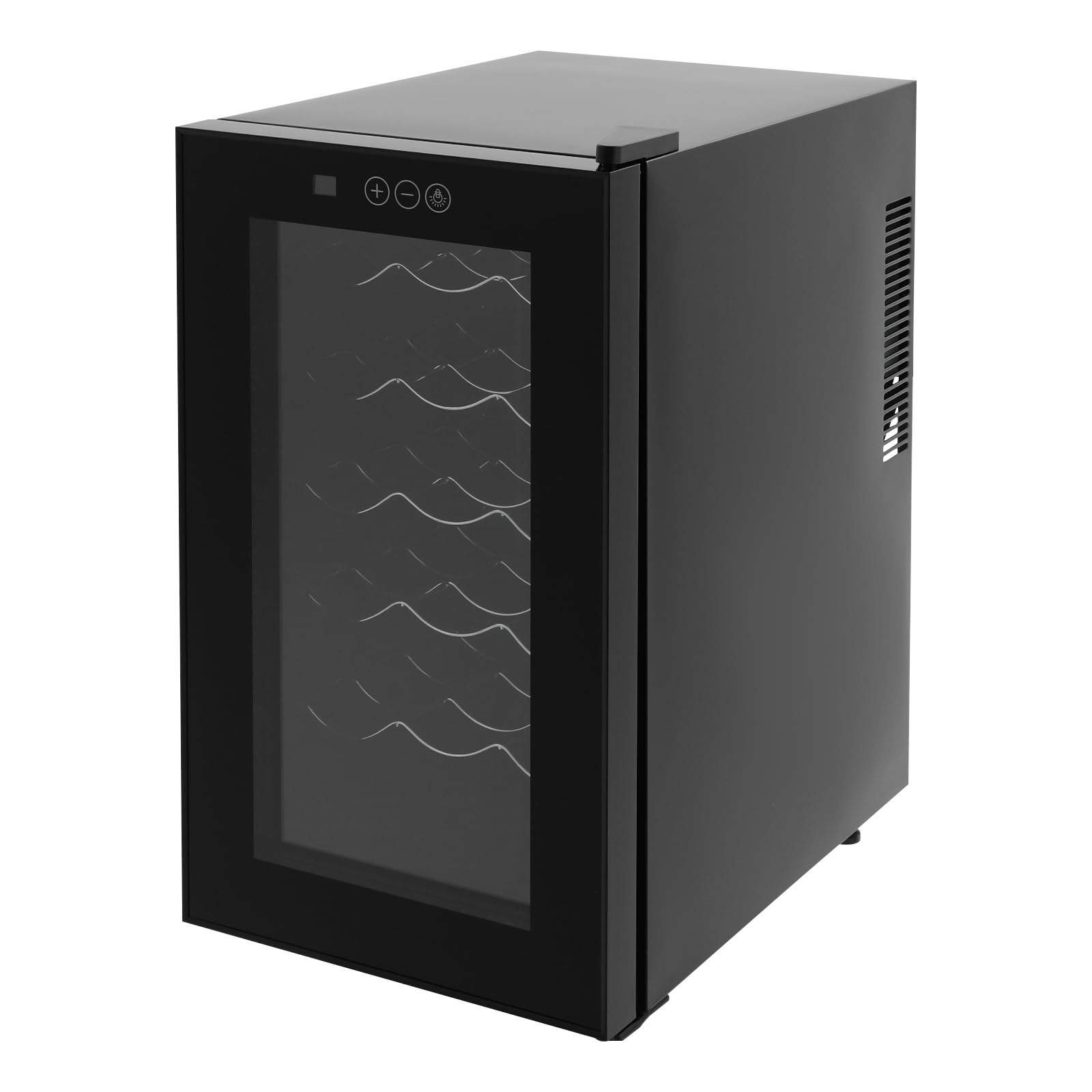 Frigorifero per vino a 5 ripiani, con porta in vetro, a LED, 8 – 18 °C, frigorifero per bottiglie da tavolo, 18 bottiglie