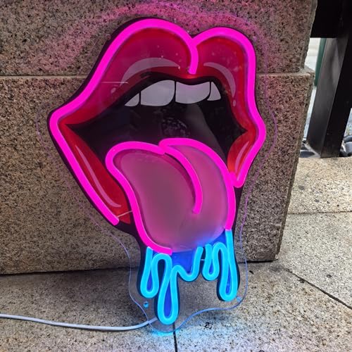 Image of Lips Dripping Neon Sign For Wall Decor, LED Wall Art, Sexy Lady Lips For Bar Party Wedding Living Room Lounge Pink, Birthday Gift For Girl Friend (15.7x11in)
