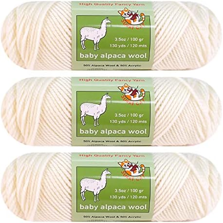 Sunny Cat 3-Pack Baby Alpaca Wool Blend Yarn Worsted Weight Fashion Collection Art Crafts Crochet and Knitting Premium Brand (White)