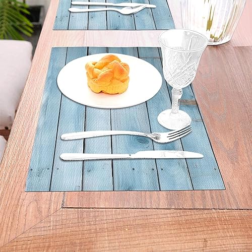 Set de table bleu bois en PVC tissé résistant et imperméable x6