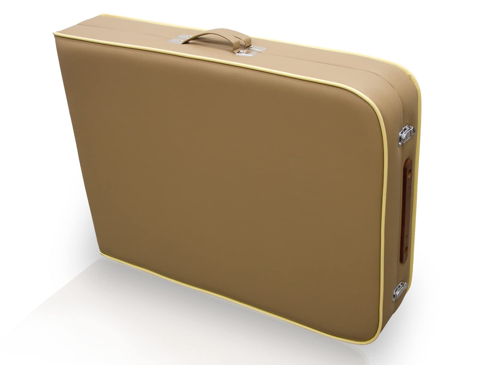 QUIRUMED Lettino da massaggio per SPA, portatile, in legno, colore beige, legno verniciato, similpelle, imbottitura ad alta densità, altezza regolabile, pieghevole, testa rimovibile, fino a 210 kg