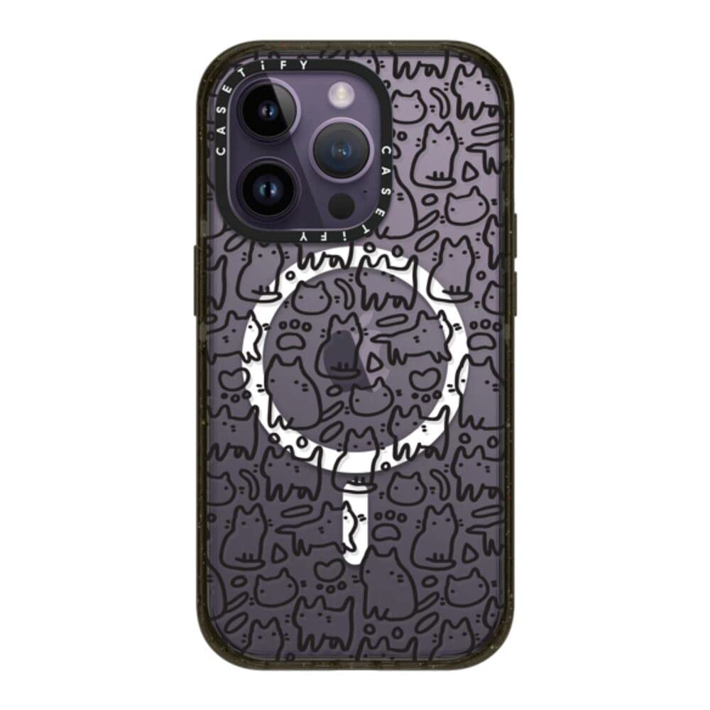 CASETiFY Impact iPhone 14 Pro Case [4X Military Grade Drop Tested / 8.2ft Drop Protection/Compatible with Magsafe] - Funny Doodle Kitty Cats Pattern -