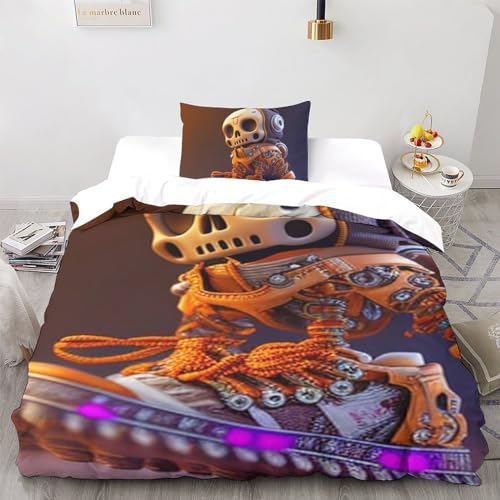 Housses de couettes cute skeleton impression 3D parure lit microfibre 3D - 3
