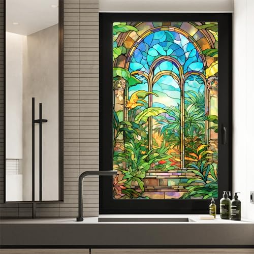 Wbqmuny Tropical Plant Painted Frosted Static Cling Decorative Window Film,no...