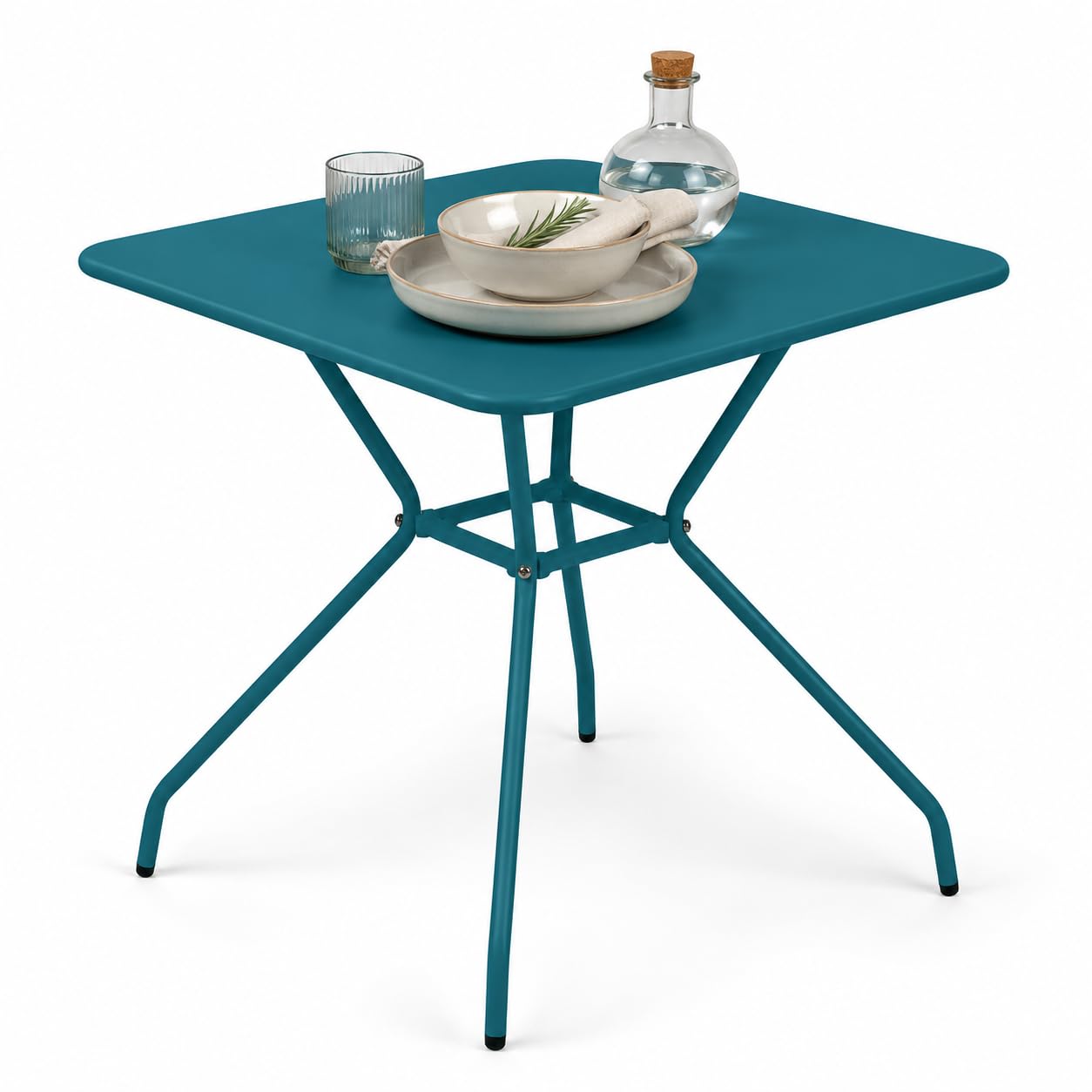 Brigros Estosa - Tavolo da Giardino in Ferro Modello Cara, Tavolo per Esterno in Metallo con Verniciatura Colorata e Copertura a Polvere Resistente e Durevole, 70x70x75h cm, Turchese