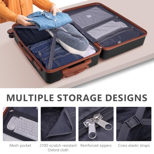 Image of Hoteel Luggage Sets 4 Piece, 4-Yr Warranty Durable Suitcase Dual-Spinner Wheel TSA Lock, Lightweight Travel Hardshell PC+ABS Carry on Luggage for Men&Women, Black(16 /20 /24 /28 inch)