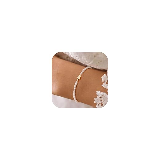 BERISO 14K Gold Plated Dainty Pearl Bracelet