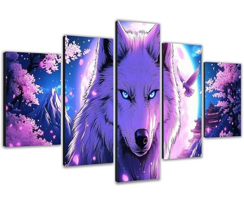 Diamond Painting Loup Grand Format 150x75cm Fleur pour Broderie DIY