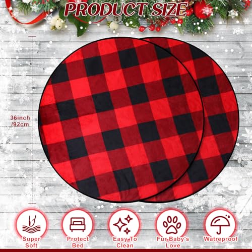 Image of 2 Pack Washable Dog Pee Pads Christmas Buffalo Plaid Waterproof Puppy Pads Reusable Pet Training Pad Absorbent 36 inch Round Whelping Floor Bed Mat Fleece Pad for Potty(Black Red)