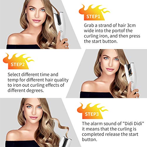 Automatic Curling Iron Wand Hair Curler Anti-Scald Hair Wand Curling Iron with LED Display Adjustable Temp &Timer Dual Voltage Auto Rotating Ceramic Hair Curler Fast Heating for Long Short Hair